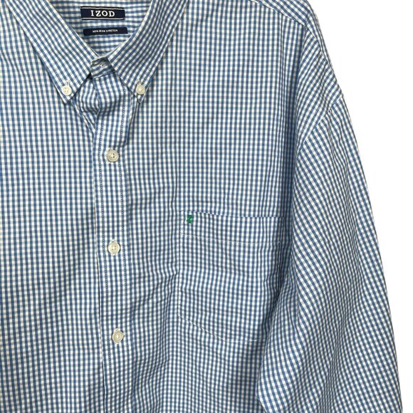 Izod Button Down Shirt Mens XXL Blue White Check Plaid Embroidered Logo Preppy - Picture 5 of 10